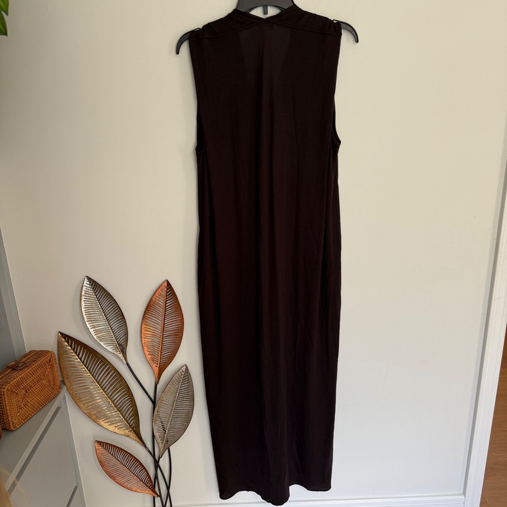 COS Sleeveless V-Neck Draped Maxi Dress Brown Jersey Knit Size Large - Picture 9 of 13